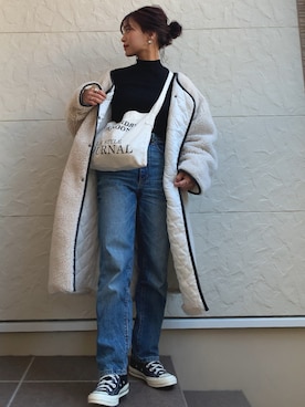 「ハイウエストストレートジーンズ」｜megumiさん（レディース・152cm）の冬コーディネート