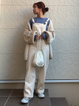 「アイテム（オールインワン・サロペット）」を使った、megumiさん（レディース・152cm）の冬コーディネート