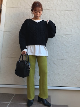 「ケーブルニット」｜「アイテム（ブーティ）」を使った、megumiさん（レディース・152cm）の冬コーディネート