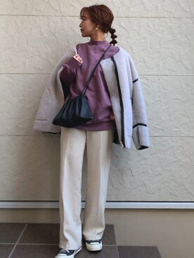 「カラースウェット」｜「アイテム（ジャケット/アウター）」を使った、megumiさん（レディース・152cm）の冬コーディネート