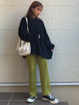 「reca（レカ）のゆったりラフな着心地◆超ビッグシルエットカットソー（Tシャツ/カットソー）」を使った、megumiさん（レディース・152cm）の春コーディネート