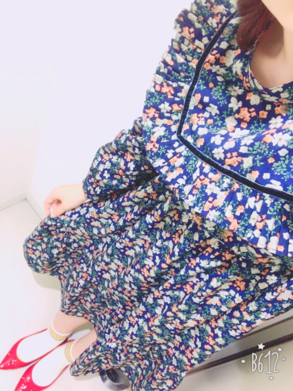 「花柄ワンピース、プチプラ、バレエシューズ、ガーリー、花柄」｜「古着屋のアイテム（ワンピース、その他）」を使った、ゆぴ。さん（レディース・154cm）の春コーディネートの1枚目の写真