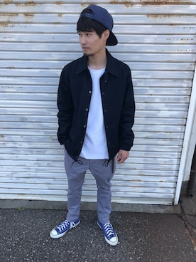 「THREE BLIND MICE（スリーブラインドマイス）のアイテム（チノパンツ）」を使った、tsuuubasaさん（メンズ・177cm）の春コーディネート