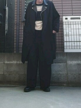 「JOHN LAWRENCE SULLIVAN（ジョンローレンスサリバン）のアイテム（ライダースジャケット）」を使った、ササキさん（メンズ・180cm）の冬コーディネート
