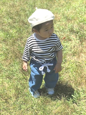 「Birthday（バースデイ）のアイテム（ハンチング/ベレー帽、ホワイト系）」を使った、yuuuiriさん（キッズ・80cm）の秋コーディネート
