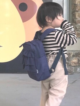 「H&M（エイチ・アンド・エム）のアイテム（Tシャツ/カットソー、ブラウン系）」を使った、yuuuiriさん（キッズ・80cm）の秋コーディネート