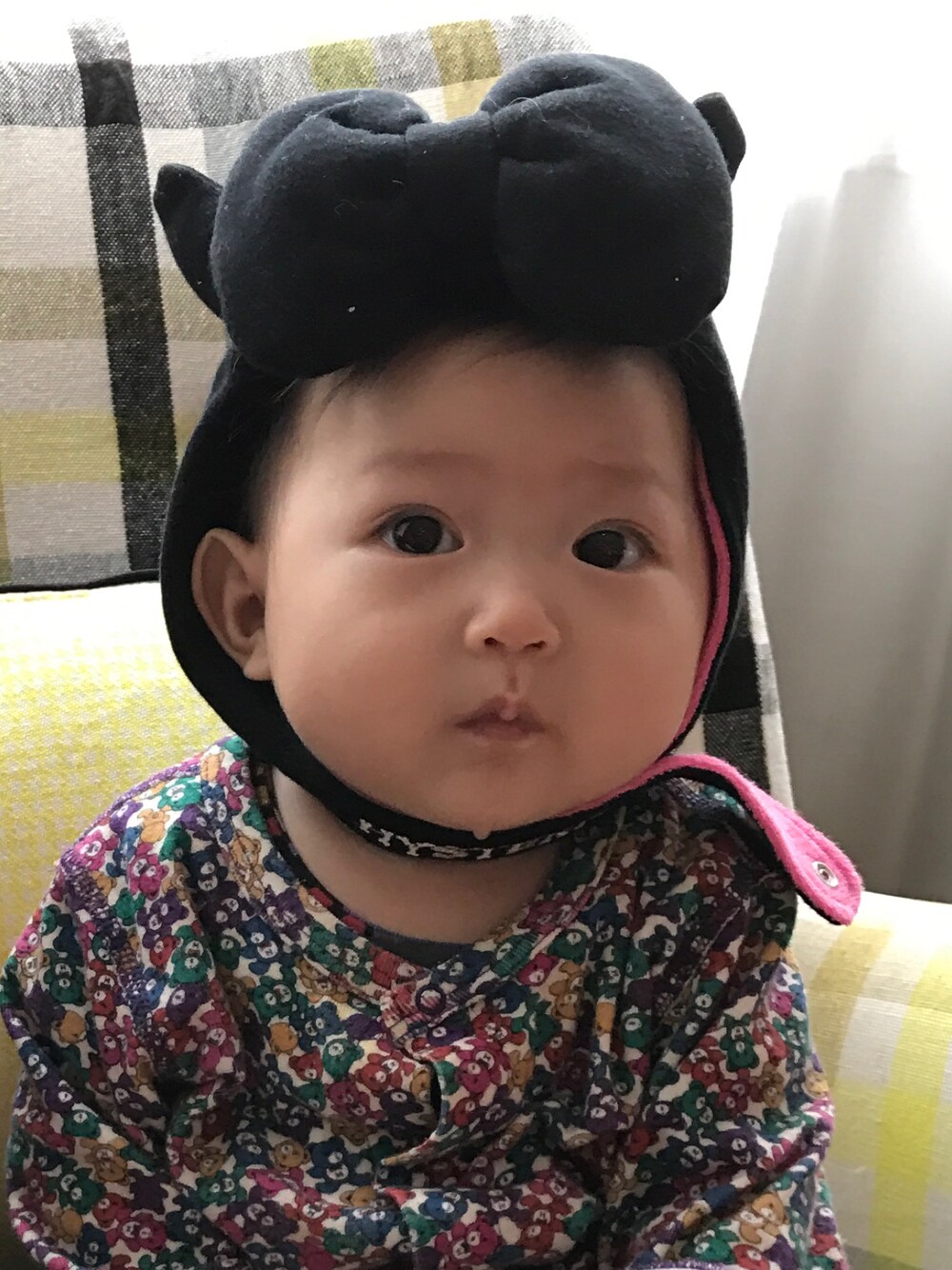 「hysteric mini、ヒステリックミニ、JOEY HYSTERIC、ジョーイヒステリック、babyfashion、ベビーファッション、babycode、ベビーコーデ、babygirl 、ベビーガール」｜「HYSTERIC MINIのBABY DEVILKIN GIRL キャップ（キャップ、ブラック系）」を使った、NONNONさん（キッズ・60cm）の春コーディネートの1枚目の写真