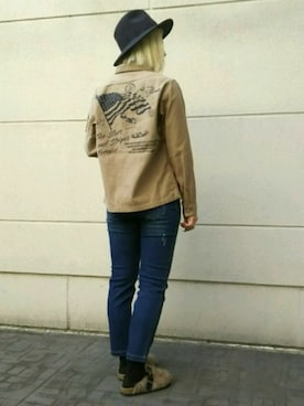 「ベージュ×デニム」｜Rさん（レディース・160cm）の秋コーディネート