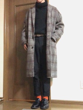 「neos（ネオス）のアイテム（チェスターコート）」を使った、Konさん（メンズ・171cm）の冬コーディネート