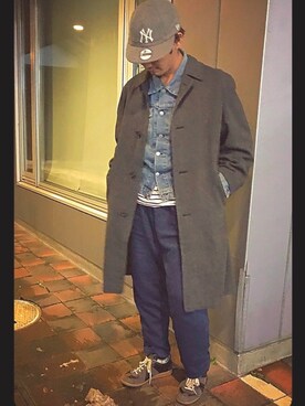 「HELMUT LANG（ヘルムートラング）のアイテム（デニムジャケット）」を使った、HirôtaKa_sTさん（メンズ・171cm）の冬コーディネート