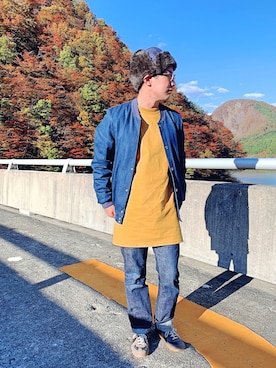「Maison Kitsune（メゾンキツネ）のアイテム（スタジャン）」を使った、HirôtaKa_sTさん（メンズ・172cm）の秋コーディネート