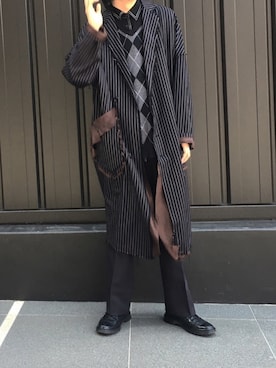 「sulvam（サルバム）のアイテム（チェスターコート）」を使った、かぎょうさん（メンズ・173cm）の春コーディネート