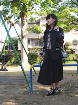 「mame（マメ）のアイテム（ブルゾン）」を使った、Yumiko Maruokaさん（レディース・153cm）の春コーディネート