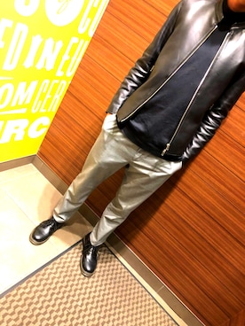 「リドム」｜「アイテム（ライダースジャケット）」を使った、とっちーさん（メンズ・176cm）の冬コーディネート