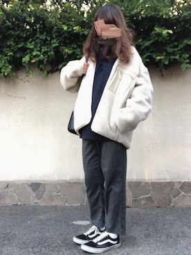 「ネイビー×ホワイト」｜「アイテム（その他アウター）」を使った、noncoさん（レディース・165cm）の秋コーディネート