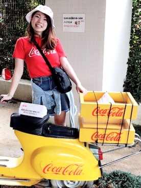 「BEAMS（ビームス）のアイテム（T Shirts、レッド系）」を使った、ぽにょさん（レディース・157cm）の夏コーディネート