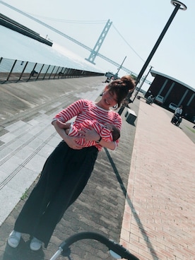 「BEAMS（ビームス）のアイテム（T Shirts、レッド系）」を使った、ぽにょさん（レディース・157cm）の夏コーディネート