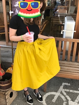 「UNIQLO（ユニクロ）のアイテム（T Shirts、ブラック系）」を使った、ぽにょさん（レディース・157cm）の夏コーディネート