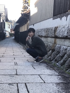 「＃デニム」｜「アイテム（ダウンジャケット/コート）」を使った、本田りょうやさん（メンズ・173cm）の冬コーディネート