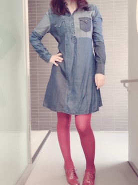 「ニーハイソックス」｜「アイテム（ワンピース）」を使った、くぅさん（レディース・157cm）の秋コーディネート