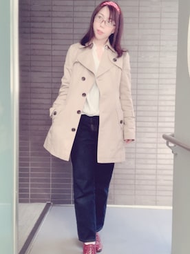 「レトロ」｜「アイテム（トレンチコート）」を使った、くぅさん（レディース・157cm）の秋コーディネート