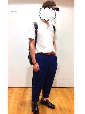 「Champion（チャンピオン）の【CHAMPION】ローキャップ（Cap、ブラウン系）」を使った、yuskさん（メンズ・172cm）の夏コーディネート