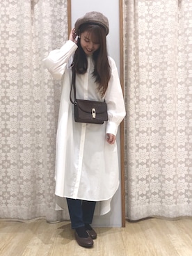 「earth music&ecology（アースミュージックアンドエコロジー）のリバーシブベレー帽 ＊（ハンチング/ベレー帽）」を使った、miyuchim0015さん（レディース・150cm）の秋コーディネート