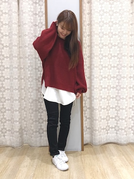 「earth music&ecology（アースミュージックアンドエコロジー）のスキスキスキニー（カラー）＊（その他パンツ）」を使った、miyuchim0015さん（レディース・150cm）の秋コーディネート