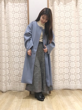 「Aラインコート」｜「アイテム（ノーカラーコート）」を使った、miyuchim0015さん（レディース・150cm）の冬コーディネート