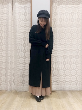 「earth music&ecology（アースミュージックアンドエコロジー）のアイテム（キャスケット、ブラック系）」を使った、miyuchim0015さん（レディース・150cm）の冬コーディネート