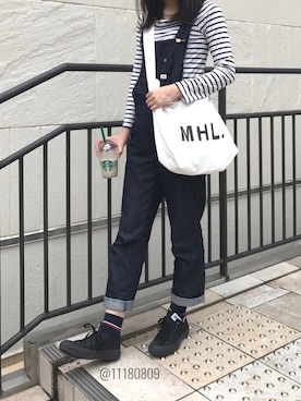 「MHL.」｜「アイテム（オールインワン・サロペット）」を使った、NATSUKOさん（レディース・165cm）の夏コーディネート