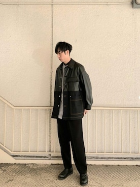 「#秋コーデ」｜「アイテム（スラックス）」を使った、hashimoto yutaさん（メンズ・175cm）の冬コーディネート