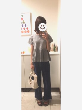 Meiさんの「【飯窪春菜さん着用】裾フリンジデニムワイドパンツ」を使ったコーディネート