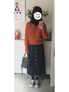 「URBAN RESEARCH（アーバンリサーチ）のアイテム（デニムスカート）」を使った、Meiさん（レディース・159cm）の冬コーディネート