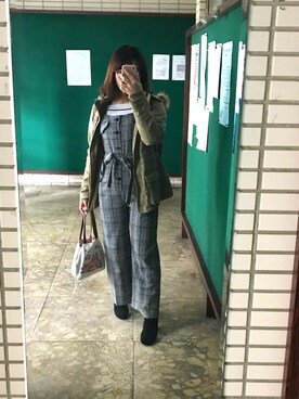 「MEIER.Q（マイヤーキュー）のアイテム（オールインワン・サロペット）」を使った、sophiasuさん（レディース・158cm）の冬コーディネート