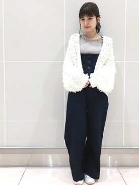 「Omekashi（オメカシ）のアイテム（サロペット/オーバーオール）」を使った、shiraiさん（レディース・160cm）の冬コーディネート