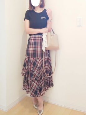 「MISCH MASCH（ミッシュマッシュ）のティアードスカート（スカート、ブルー系）」を使った、はんな☆さん（レディース・159cm）の夏コーディネート