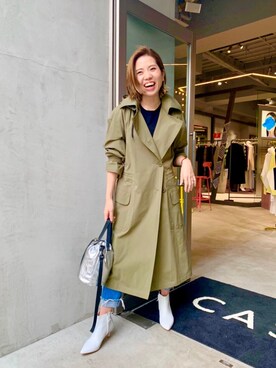 「カーキアウター」｜「アイテム（トレンチコート）」を使った、suzuさん（レディース・160cm）の春コーディネート