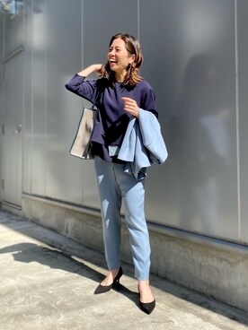 「ブルーコーデ」｜「アイテム（ノーカラージャケット）」を使った、suzuさん（レディース・160cm）の春コーディネート