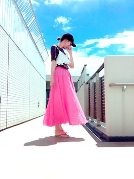「マキシスカート」｜「アイテム（ビーチサンダル）」を使った、chan-miさん（レディース・163cm）の夏コーディネート