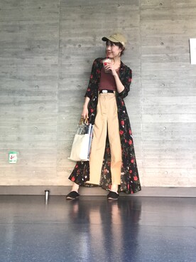 「リブニット」｜「アイテム（シャツワンピース）」を使った、chan-miさん（レディース・163cm）の春コーディネート