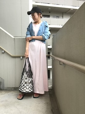 「アイテム（ビーチサンダル、グリーン系）」を使った、chan-miさん（レディース・163cm）の夏コーディネート