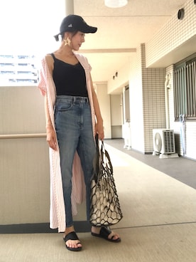 「ハイウエストストレートジーンズ」｜「アイテム（ワンピース/ドレス）」を使った、chan-miさん（レディース・163cm）の夏コーディネート