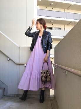 「green label relaxing（グリーンレーベルリラクシング）のアイテム（ライダースジャケット）」を使った、chan-miさん（レディース・163cm）の秋コーディネート