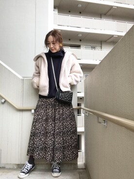 「マキシ丈スカート」｜「アイテム（ブルゾン）」を使った、chan-miさん（レディース・163cm）の冬コーディネート