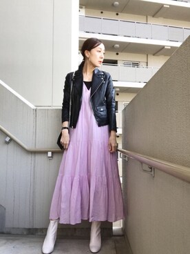 「green label relaxing（グリーンレーベルリラクシング）のアイテム（ライダースジャケット）」を使った、chan-miさん（レディース・163cm）の春コーディネート