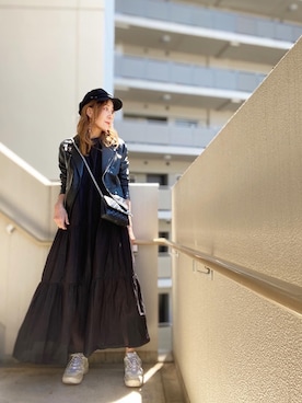 「green label relaxing（グリーンレーベルリラクシング）のアイテム（ライダースジャケット）」を使った、chan-miさん（レディース・163cm）の春コーディネート