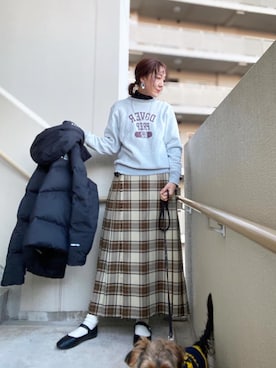 「キルトスカート」｜「アイテム（スウェット）」を使った、chan-miさん（レディース・163cm）の冬コーディネート