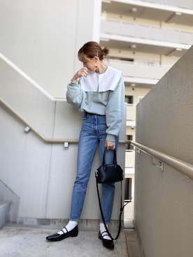 「ミントグリーン」｜「アイテム（ボストンバッグ）」を使った、chan-miさん（レディース・163cm）の春コーディネート