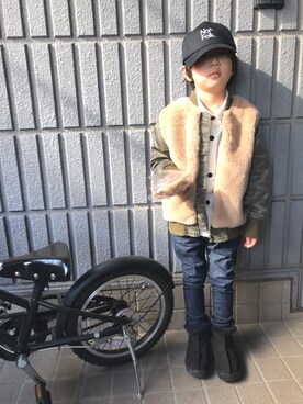 「こども ビームス（コドモビームス）のアイテム（ブーツ）」を使った、Ryuさん（キッズ・110cm）の冬コーディネート